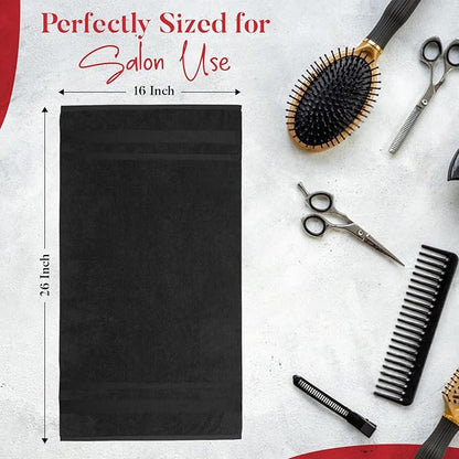 RIVERSIDE Pack of 24 Salon Towels Set – 16 x 26 Inches, 100% Ring Spun Cotton Highly Absorbent and Quick Dry Towels for Salon, Hand, Barber, Gym, Home & Hair Care, Black