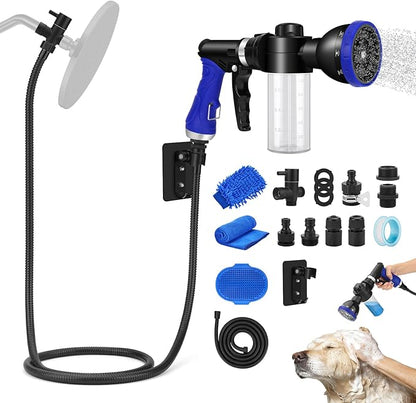 Dog Shower Attachment Water Hose Nozzle Sprayer Set with Metal 3-Way Diverter & 6.6 Ft Long Hose, Tub Faucet for Shower Arm Easy Faucet Pup Pet Bathing Sprayer Washer Kit