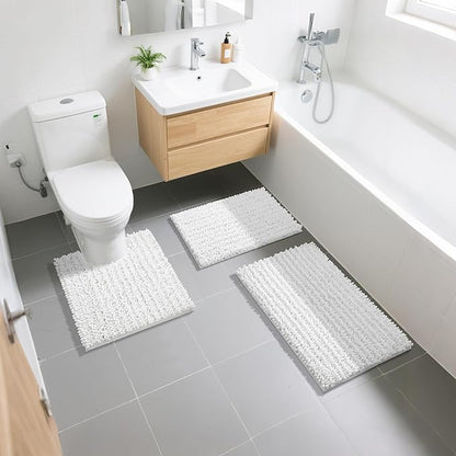 Yimobra Bathroom Rugs Sets 2 Piece - Quick Dry Extra Thick Luxury Chenille Bath Mat, Non Slip Super Absorbent for Tub Shower Sink, Machine Washable Shaggy Floor Mat, 32"x20"+24"x20" Inch, White