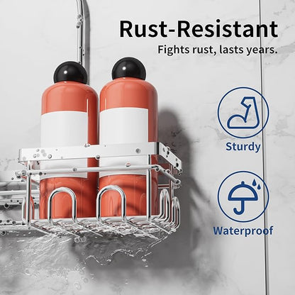 Shower Caddy Hanging with Door Hook - Split Design for Handheld Showerheads, Rustproof Over The Showerheads Bathroom Organizer with Hooks Soap and Toothbrush Holder, Bathroom Accessories Silver
