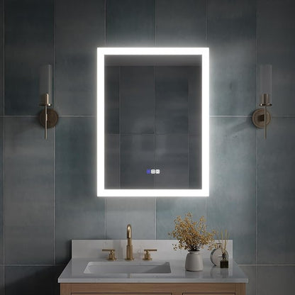 WELLFOR 24 x 32 Inch LED Medicine Cabinet with Lights, 3X Magnification Makeup Mirror, Bathroom Vanity Mirror Cabinet with Storage, Anti Fog, Surface or Recess Mount, Right Opening Door