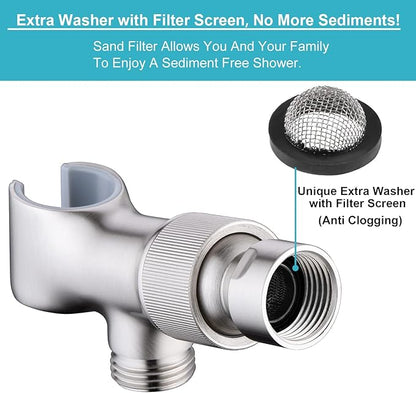Shower Head Holder All Metal Adjustable Handheld Shower Arm Mount, 1/2" Shower Hose Holder Fits Most Hand Showerheads, Brass Hand Held Shower Head Holder , Easy to Install(Brushed Nickel)