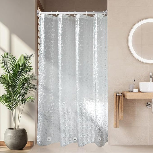 AooHome 48x72 Inch Stall Size Shower Curtain Liner, EVA Shower Curtain 3D Pebble Pattern Narrow Shower Liner, Heavy Duty, Water Repellent, Semi Transparent