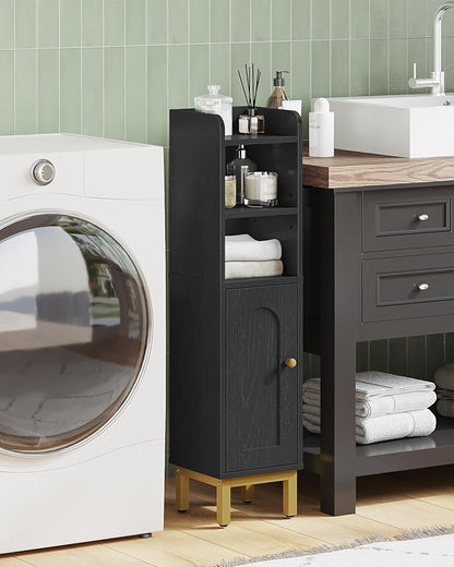 Bathroom Storage Cabinet, Small Corner Floor Cabinet with Door and Shelves, Narrow Toilet Paper Holder, Bathroom Organizer with Adjustable Shelf, for Small Spaces, Black BC08206X