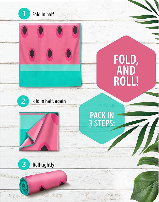 VENTURE 4TH Microfiber Beach Towel: Quick-Dry, Compact, Sand-Free, Absorbent, Sandproof and Lightweight - Perfect for Camping, Beach, and Roadtrips (Watermelon Design | 35x78 inches)