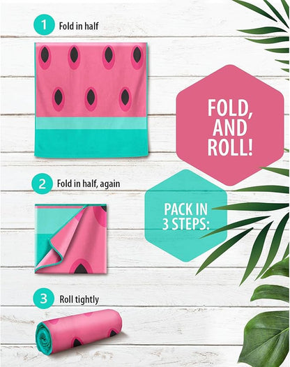 VENTURE 4TH Microfiber Beach Towel: Quick-Dry, Compact, Sand-Free, Absorbent, Sandproof and Lightweight - Perfect for Camping, Beach, and Roadtrips (Watermelon Design | 35x78 inches)