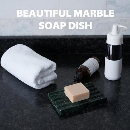 Marble Soap Dish, Soap Holder for Shower, Green Bar Soap Holder with Water Ripple Design, Easy Cleaning Stone Soap Saver for Kitchen Sink，Bathroom, Executive Indian Natural Stone Soap Tray