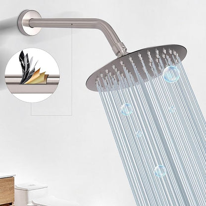 HarJue Shower Arm with Flange and Teflon Tape, Wall Mounted Shower Pipe 304 Stainless Steel Extension Arm for Fixed Shower Head & Handheld (12 Inches, Brushed Nickel)