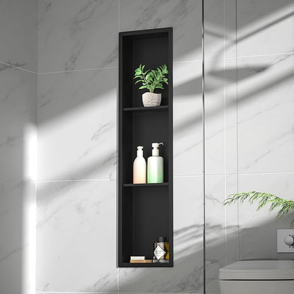 Stainless Steel Shower Niche 8"×36" Matte Black with 3-Tier Shelves No Tiled Needed Niche Shower for Bathroom Wall Recessed Bathroom Shower Shelf for Storage