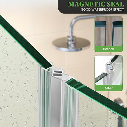 Bathroom Shower Glass Door Side Seal Strips, Length 78 Inch 2PCS Transparent PVC Door Side Seall Strips with Magnetic Stripe for 3/8" (10MM) Thick Framless Glass Panel