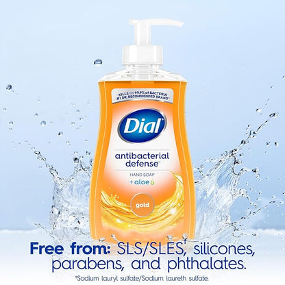 Dial Antibacterial Defense Liquid Hand Soap + Aloe, Gold Scent, 11 Fl Oz (Pack of 4), Dermatologist-Tested Hand Wash, Gentle Formula