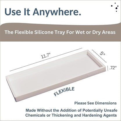 Countertop and Vanity Tray - 11.7" Silicone Bathroom Tray Countertop, Dish Soap Trays for Kitchen Counter, Bathroom Counter Organizer Accessories Caddy, Shower Trays Makeup Mat Oil, White