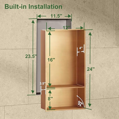 Shower Niche,12 * 24 Stainless Steel Elegant Bathroom Niche, No Tile Needed Recessed Shower Shelf Organizer for Storage,Gold