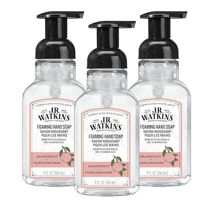J.R. Watkins Foaming Hand Soap with Pump Dispenser, Moisturizing Foam Hand Wash, Alcohol-Free and Cruelty-Free, Grapefruit, 9 fl oz, 3 Pack