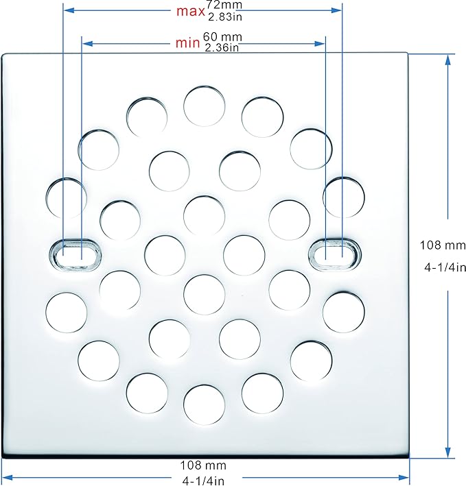 RRAJJ Square Improve 4-1/4 Inch(108mm*108mm) Screw-in Shower Floor Drain Grate Strainer (Chrome)