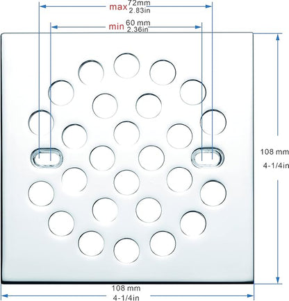 RRAJJ Square Improve 4-1/4 Inch(108mm*108mm) Screw-in Shower Floor Drain Grate Strainer (Chrome)