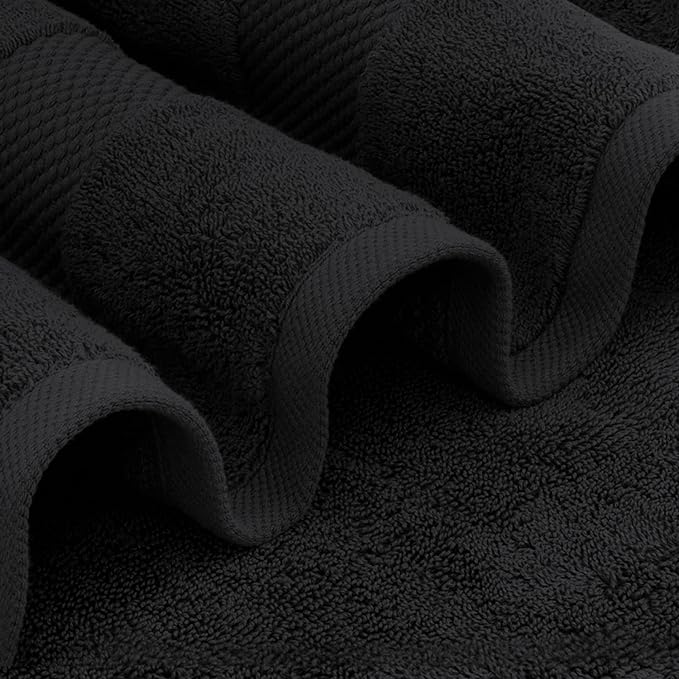 White Classic Luxury Bath Towel Set of 8 Pieces - 100% Turkish Cotton Highly Absorbent Towels for Bathroom, 2 Luxury Bath Towels 700GSM, 2 Hand Towels, 4 Washcloths, Black