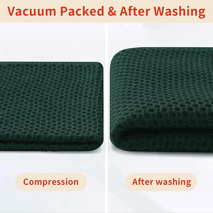Homaxy 100% Cotton Waffle Weave Kitchen Dish Towels, Ultra Soft Absorbent Quick Drying Cleaning Towel, 13 x 28 Inches, 8-Pack, Blackish Green