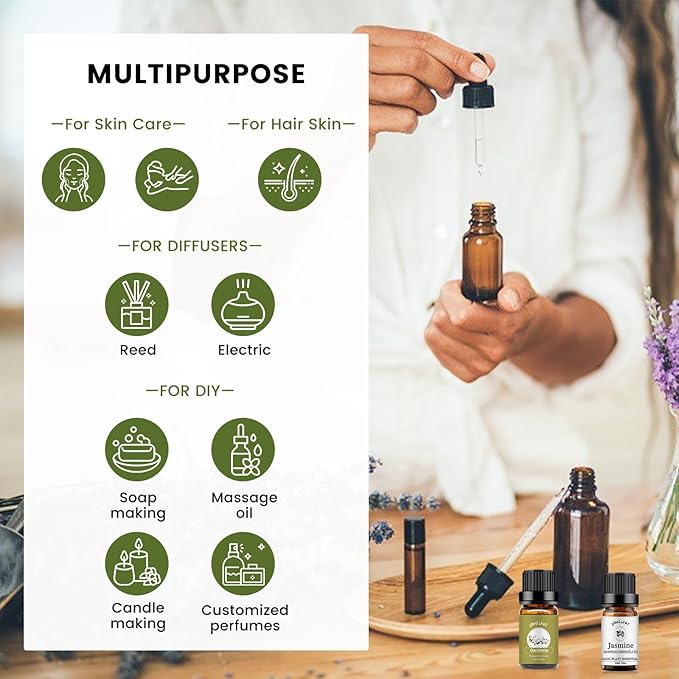 yethious Jasmine Gardenia Essential Oil Set 100% Pure Gardenia Fragance Oil Jasmine Aromatherapy Oils for Diffuser - 2 Pack 10ML