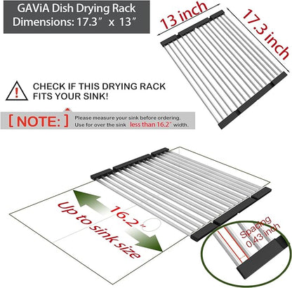 GAViA Roll Up Dish Drying Rack Over The Sink Drying Rack Stainless Steel Sink Drying Rack Kitchen Dishes Drying Mat Foldable Dish Drainer Rack Kitchen Sink Organizer Accessories