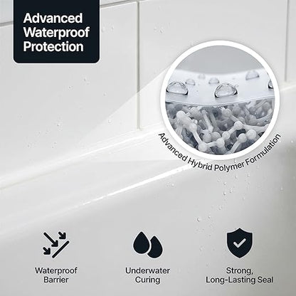 Bright White Kitchen & Bathroom Sealant & Adhesive Hybrid Polymer | Superior to Silicone Caulk Sealant | Waterproof, Odorless, Paintable | Ideal for Around Bathtub, Shower, Kitchen - 300ml 3 Pack