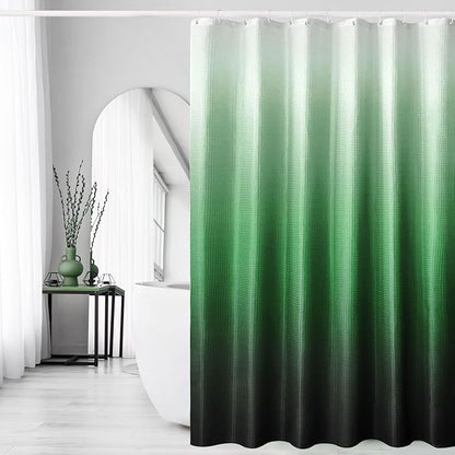Gibelle Emerald Green Shower Curtain, Ombre Shower Curtains for Bathroom, Waffle Weave Textured Fabric Shower Curtain Set with Hooks, Water Repellent and Machine Washable, 72 x 72