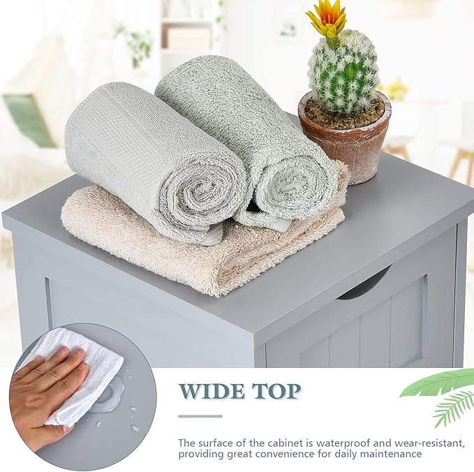 Tangkula Bathroom Floor Cabinet with 4 Drawers, Wooden Storage Cabinet w/Anti-Tipping Device, Freestanding Side Cabinet for Bathroom Home Office, 12 x 12 x 32.5 Inch (Grey, 4 Drawers)