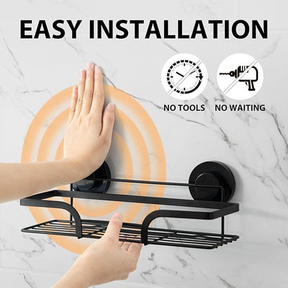 LEVERLOC 2 Pack Shower Caddy Suction Cup, Shower Shelves for Inside, Rustproof Metal Bathroom Storage NO-Drilling Bath Organizer with Large Capacity,Heavy Duty Storage Basket,Home Decor,Black