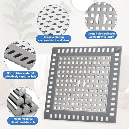 2Pcs Shower Drain Hair Catcher, 4.72" Shower Drain Cover, All-in-One Universal Sink & Shower Drain Strainer, Easy Installation, Stainless Steel and Silicone Bathroom Accessories for Tub, Bathtub