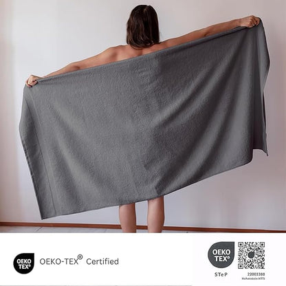 SALBAKOS 100% Turkish Cotton Extra Large Bath Sheet Set of 2 35x70 inch | Heirloom Quality | Hotel & Spa Collection | Soft, Absorbent Oversize Bath Towels | Made in Turkey (Gray, 2 Bath Sheets)