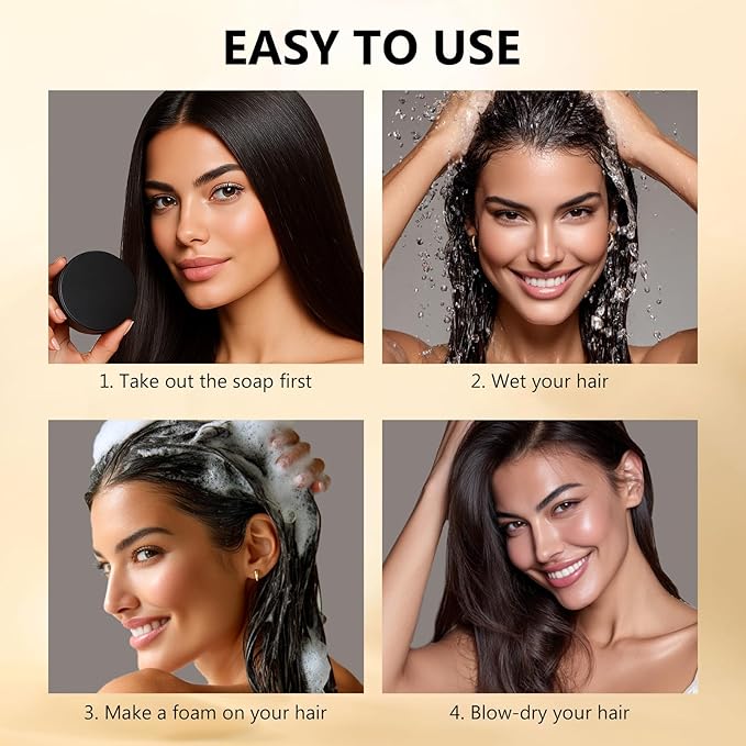 Black Hair Soap Bar with Bamboo Charcoal & Herbal Extracts - Natural Solution for Youthful Hair ﻿