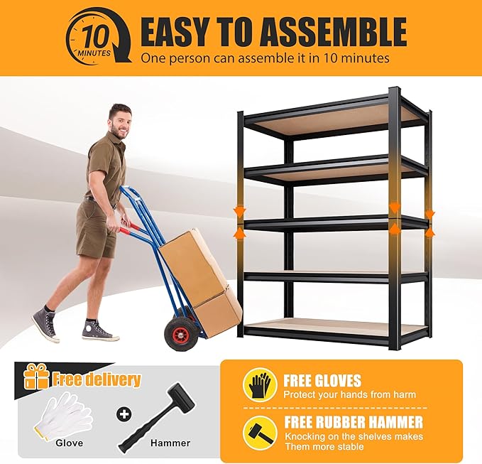 5-Tier Garage Shelving Heavy Duty Storage Shelves, Adjustable Metal Shelving Unit, Utility Garage Organizer Shelf for Basement, Pantry, Kitchen, Warehouse,Supermarket, 16" Dx35 Wx71 H, Black