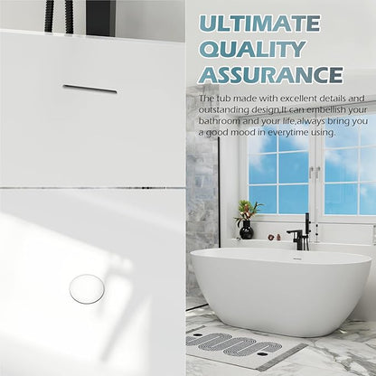 GIVINGTREE 59'' Freestanding Solid Surface Resin Stone Bathtub, Contemporary Design Stand Alone Tub with Pop-up Drain and Overflow, cUPC Certified, Matte White