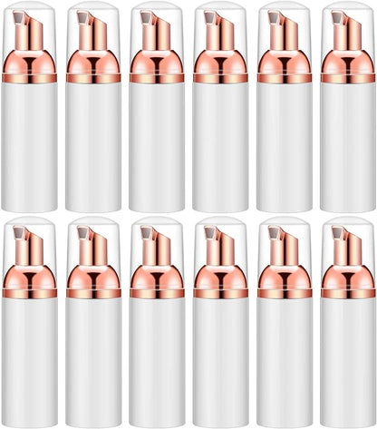 2 Oz Empty Foam Pump Bottle (12PCS) Travel Foaming Soap Dispenser for Hand Soap, Lash Shampoo Cleanser (White&Rose Gold)