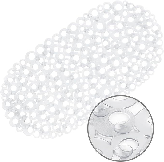 WELTRXE Oval Bathtub Mat Non Slip, Clear Bubbles Bath Mats for Tub, Shower Mat with Drain Holes, Suction Cups, Machine Washable Bath Tub Mat, BPA, Latex, Phthalate Free for Bathroom, 27 x 14 Inch