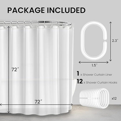 LiBa Bathroom Shower Curtain - Waterproof Plastic Shower Curtain Premium PEVA Non-Toxic with Rust Proof Grommets White 10G Heavy Duty Bathroom Accessories 72x72