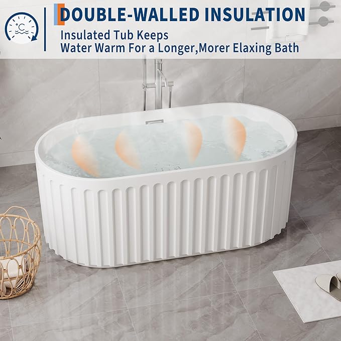 67-in Freestanding Bathtub - Acrylic Soaking Tub with Overflow Drain - CUPC Certified Thickened Design Glossy White for Bathroom
