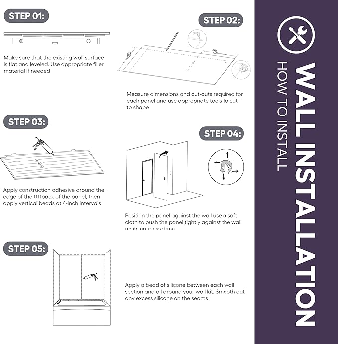 White Acrylic Shower Wall Surround 36"x 60"x 80" - Waterproof, Easy-to-Install, Two Shelf Units Kit Included - Shower Wall Surround Panels - Stacked Tiles Pattern, Classic Shelves