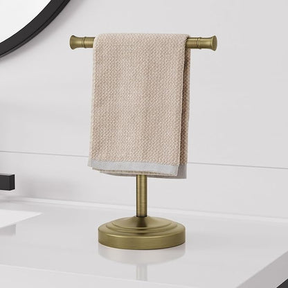 RUMOSE 13 Inch Antique Brass Towel Bar Stand Hand Holder Bathroom Kitchen Vanity Countertop T-Shape Towel Rack Free Standing Stainless Steel