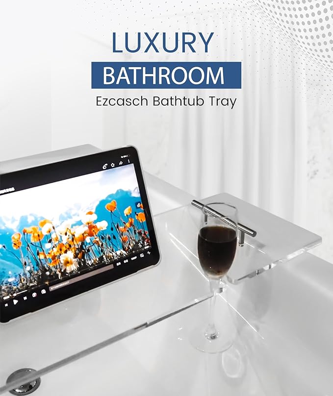 Acrylic Bathtub Tray Clear Bathtub Caddy Bath Tray Table for Tub Luxury Spa with Book and Wine Glass Holder Bathroom Accessories for Bathroom Decoration, Transparent 35.4inch