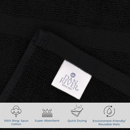 DAN RIVER Classic Cotton Bath Mats Set of 2 – Not a Bathroom Rug, Ultra Soft, Highly Absorbent & Machine Washable Bath Mat Towel for Bathroom Floor Mat – Durable, Quick-Dry, 21x34 Inches, Black