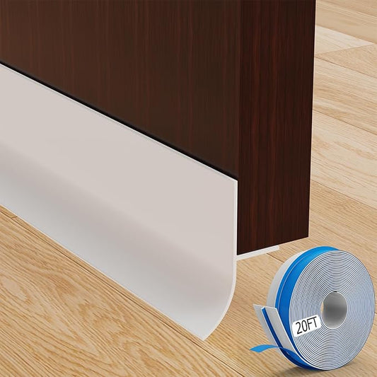 T-Shaped Silicone Door Weather Stripping for Side, 1.37 in x 20 Ft Door Draft Stopper Shower Seal Strip for Door Frame & Windows and Shower Sweep Gaps(White)