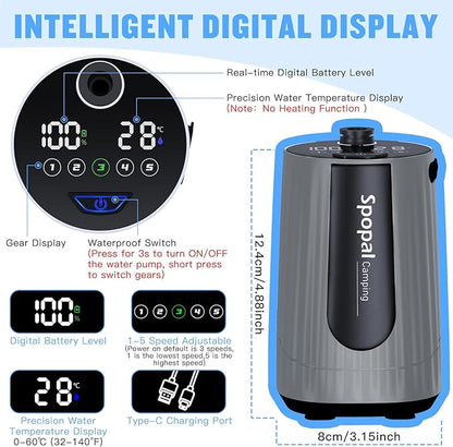 Portable Shower for Camping, [Upgraded] 10000mAh Rechargeable Camping Shower with 5 Adjustable Speeds,Premium LED Display, IPX8 Waterproof Outdoor Shower Kit for Hiking, Car, Pet, Travel