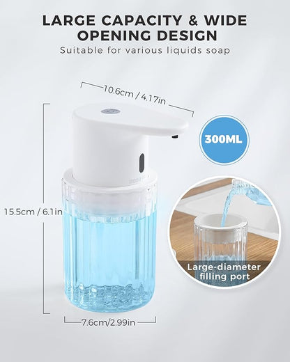 Automatic Foaming Soap Dispenser Touchless, 10oz/300ml Rechargeable, 3 Adjustable Foam Levels, IPX7 Waterproof, for Kitchen Bathroom, White