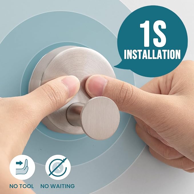 TAILI Stylish 304 Stainless Steel Bathroom Suction Hooks for Towel, Bathrobe, Loofah, No Damage Hanging Glass Shower Wall Hook, Patented Strong Suction Cup Holder, Hold Up to 11 Lbs, O-Cylinder Silver