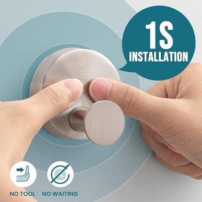 TAILI Stylish 304 Stainless Steel Bathroom Suction Hooks for Towel, Bathrobe, Loofah, No Damage Hanging Glass Shower Wall Hook, Patented Strong Suction Cup Holder, Hold Up to 11 Lbs, O-Cylinder Silver