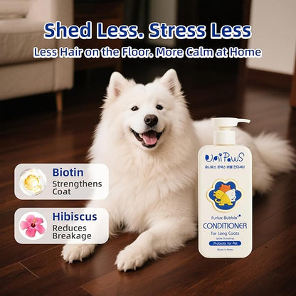 Unipaws Biotin Long-Haired Dog Conditioner – Volumizing, Anti-Shedding, Detangling & Softening for Glossy, Show-Ready Coats with Hibiscus – EWG Green & Medicated, Made in Korea, 16.9 Fl Oz / 500ml