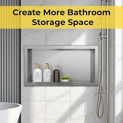 Stainless Steel Shower Niche No Tile Needed Recessed, 24" x 12" Recessed Wall Niche Shelf for Bathroom Storage Silver