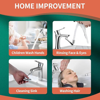 Patented CECEFIN 1080°Swivel Faucet-Extender Sink-Aerator - 2-Mode Splash Water Tap Extension, Kitchen Bathroom 360 Rotate Spray Attachment, Multifunctional Universal Robotic Arm -Wash Hand/Hair/Face