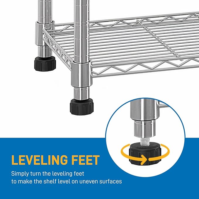 3 Tier Storage Racks Shelving, Heavy Steel Pantry Shelves, Adjustable Wire Shelving Rack, Suitable for Garage, Kitchens, Offices, 23" W x 13.4" D x 31.5" H, Silver
